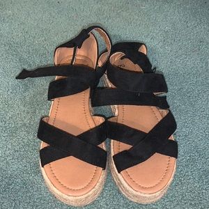 black wedge sandals